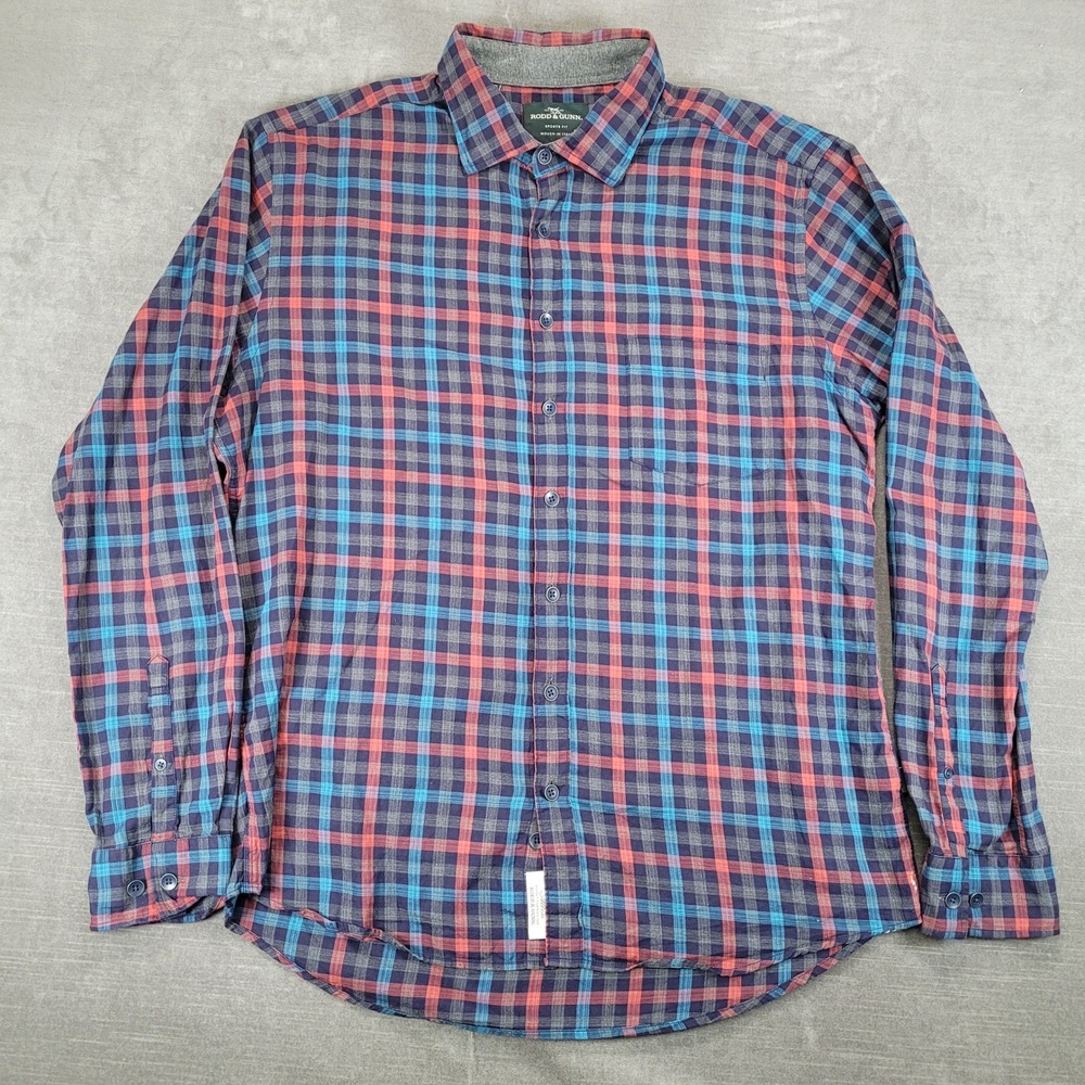 Rodd & Gunn Mens XL Sports Fit Plaid Button Down Shirt Woven in Italy‎ Blue Red
